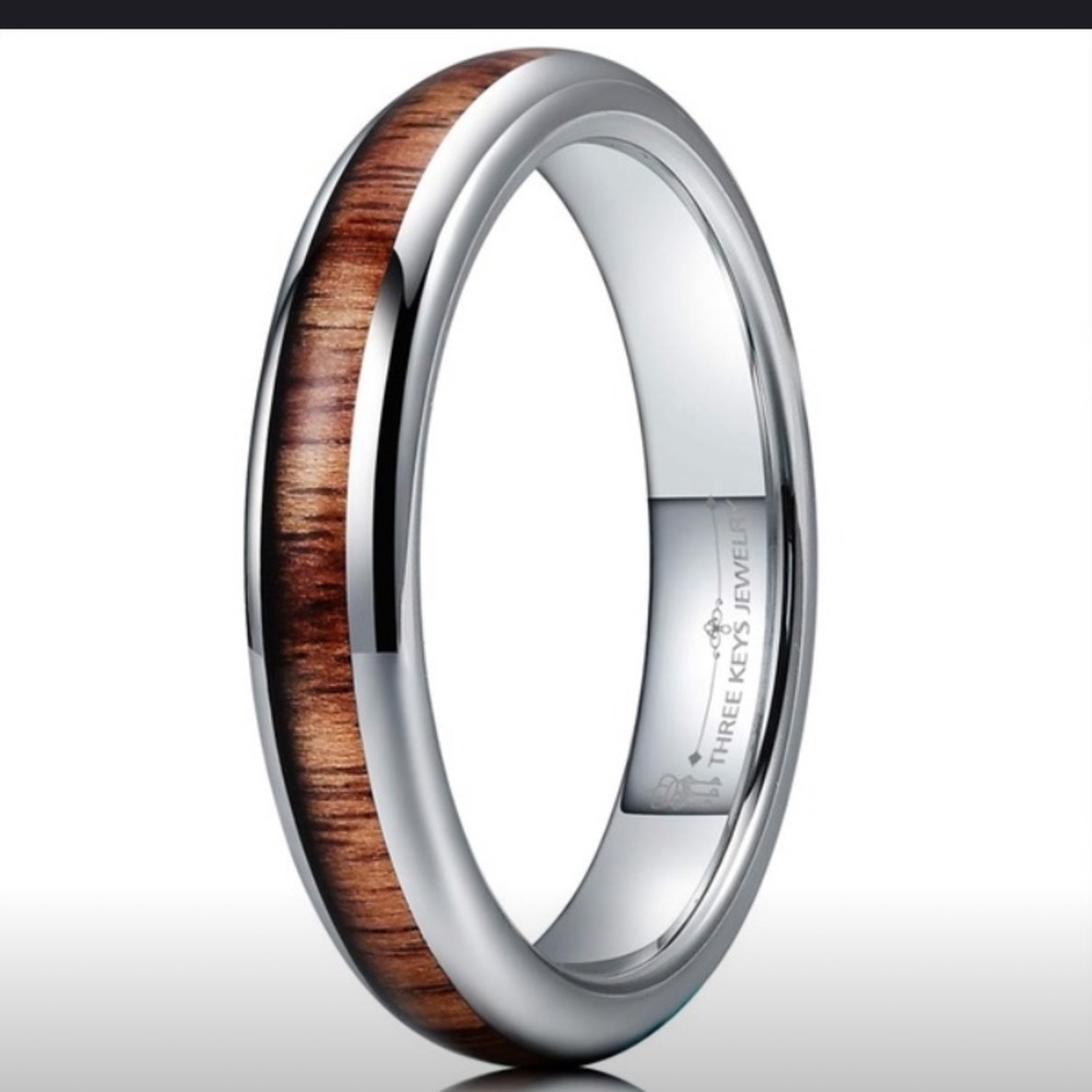 🤍Tungsten Silver with Wood Inlay Ring🤍
